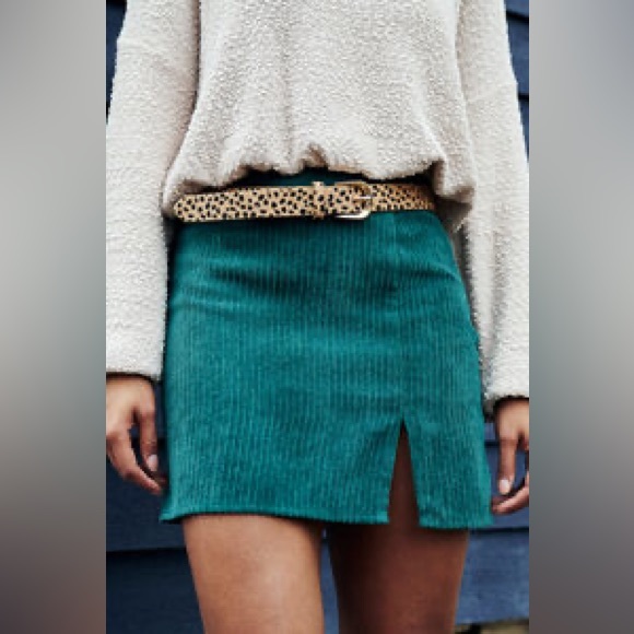 NWT Altar’d State Corduroy Ribbed Teal Slit Skirt - Picture 6 of 6